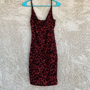 RED AND BLACK CHEETAH COWL NECK DRESS